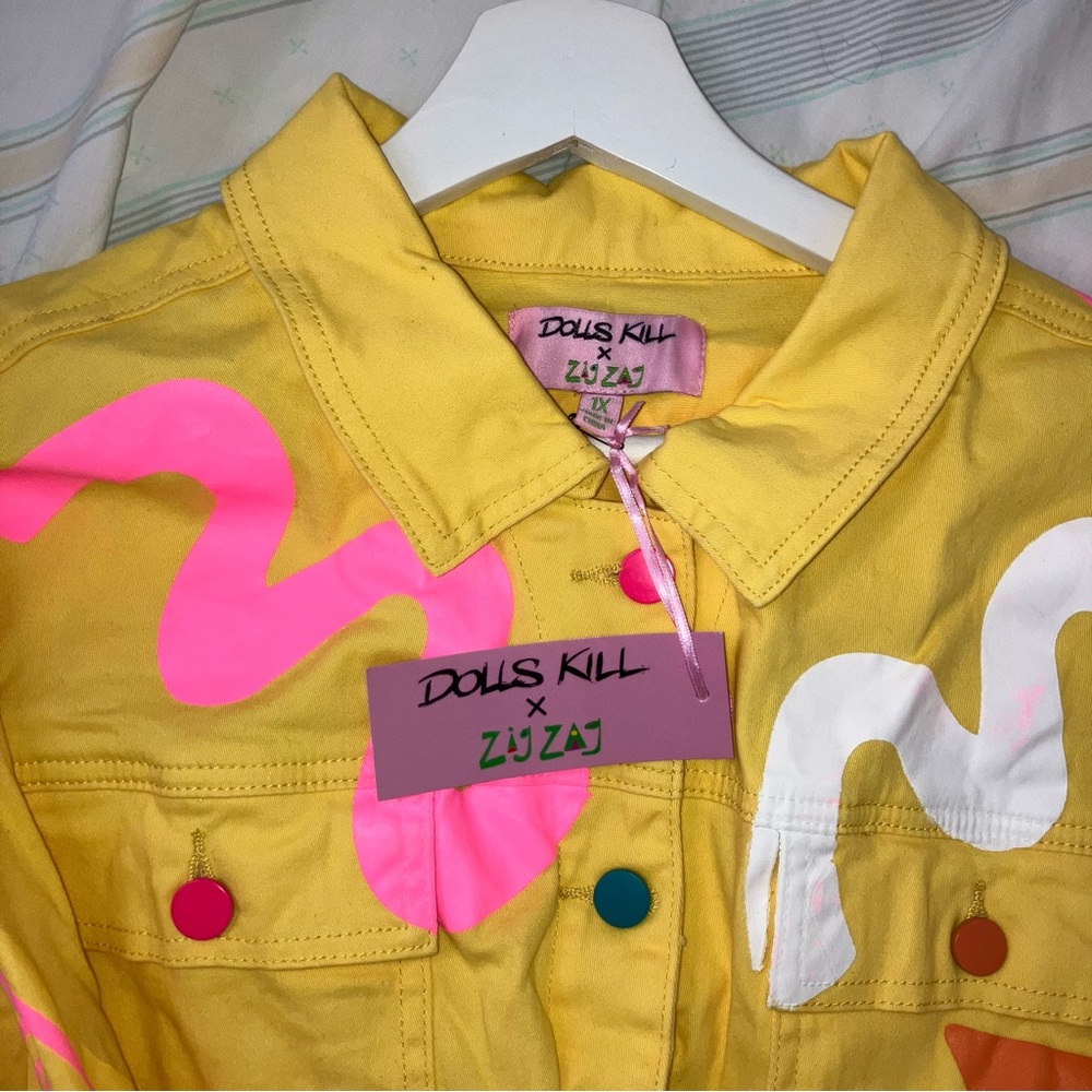 Dolls Kill x Zip Zag Retro Lemon Drop Trucker jacket size XL new - Picture 5 of 6